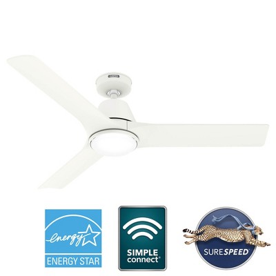Hunter 52-Inch Matte White Smart Ceiling Fan with LED Light and Remote