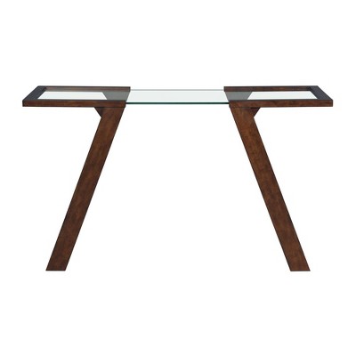 Espresso Aerodynamic 50'' Sofa Table with Tempered Glass Top