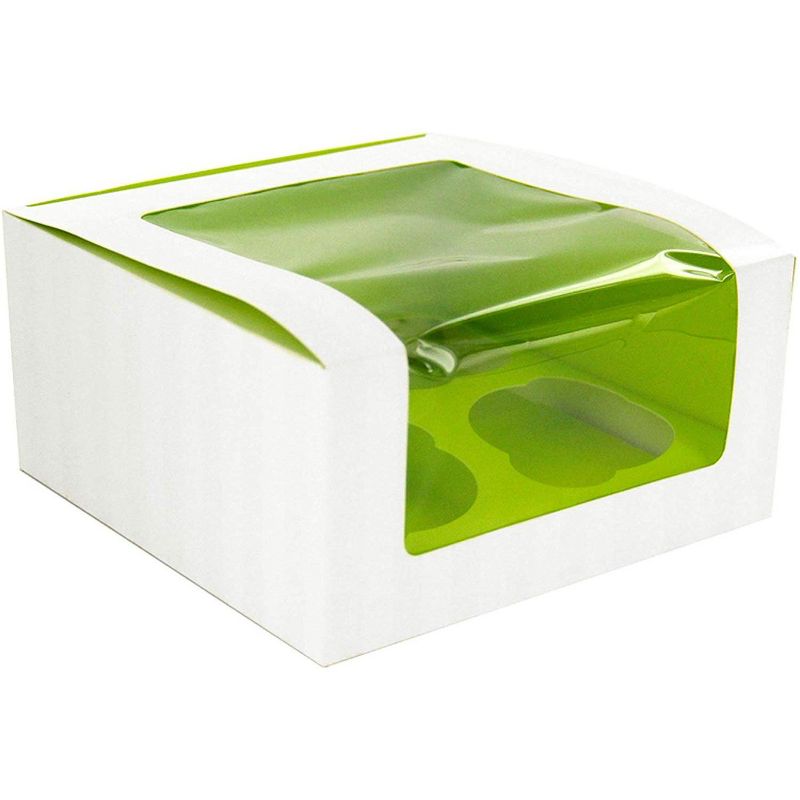 PacknWood 209BCKF4 Cupcake Boxes with Green Window - Colored Box Cup Cake Carrier (6.7" x 6.7" x 3.3") (Case of 100), 3 of 4