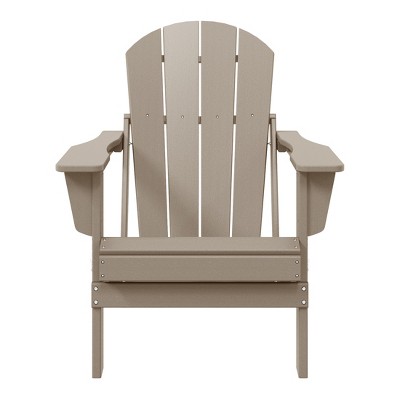 Weathered Wood HDPE Outdoor Folding Adirondack Chair with Wide Armrests