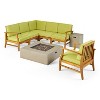 Christopher Knight Home Illona Outdoor Acacia Wood 6 Seater Sectional Sofa and Club Chair Set with Fire Pit - 2 of 4