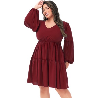 Anna-Kaci Women's Plus Size Tunic V Neck Long Sleeve Smocked Casual Loose Shift Dresses