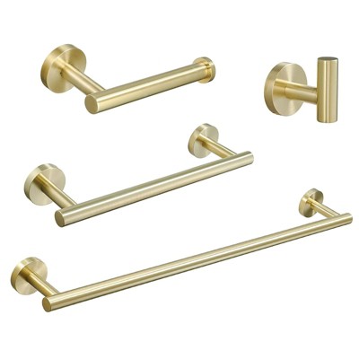 Munora 4-Piece Premium Stainless Steel Bathroom Accessories Set - Wall Mounted Towel Rail, Toilet Roll Holder & Hooks