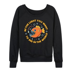 Women's - Instant Message - Angler Be The Light Lightweight French Terry Wide Neck Long Sleeve Shirt - 1 of 4