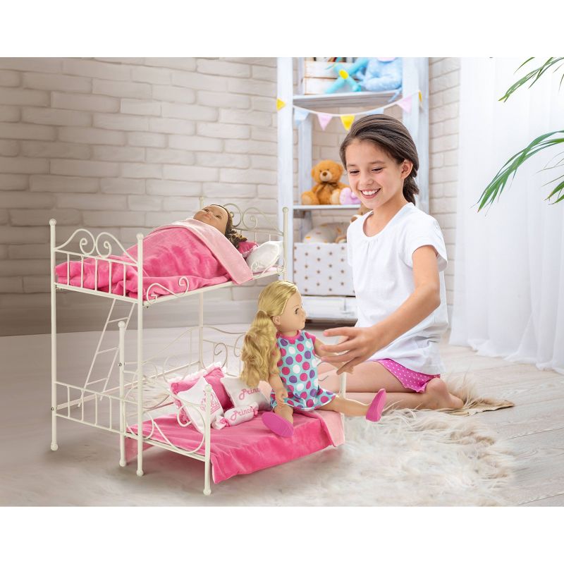 Badger Basket Scrollwork Metal Doll Loft Bed with Daybed and Bedding - White/Pink, 2 of 9