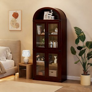 71.4" Tall Arched Farmhouse Bookshelf with Doors - Wood Display Storage Cabinet for Living Room/Kitchen/Office - 1 of 1