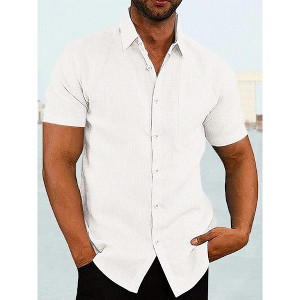 COOFANDY Men's Casual Button Down Shirts Short Sleeve Linen Shirts Summer Beach Dress Shirt - 1 of 4