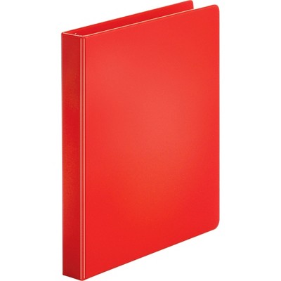 Business Source Round Ring Binder w/ Pockets 1" Red 28550