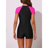 INSPIRE CHIC Women's Short Sleeve Zipper Color Block Sporty Swimwear Bathing Suits Monokini Sets 1 Piece - 3 of 4
