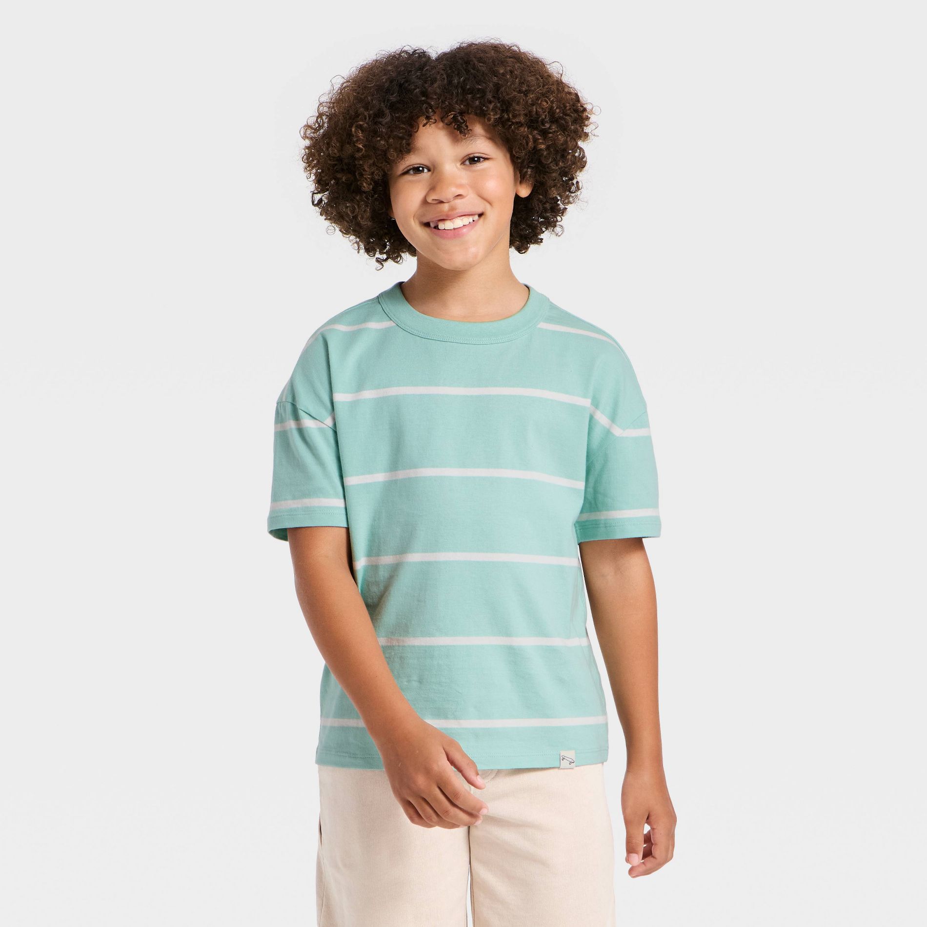 Boys' Short Sleeve Striped Oversized T-Shirt - Cat & Jack™ Green/Cream