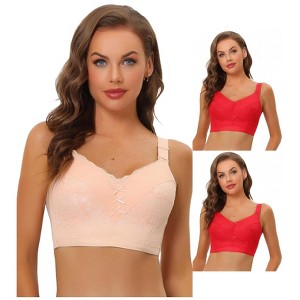 Allegra K Women's Full Coverage Wide Straps Longline Hem Wirefree Bralettes 3 Packs - 1 of 4