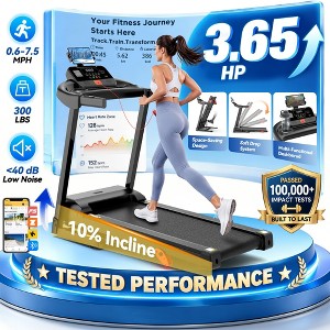 3.65 HP Folding Treadmill with Incline, 300 lb Capacity, 71 Workout ...