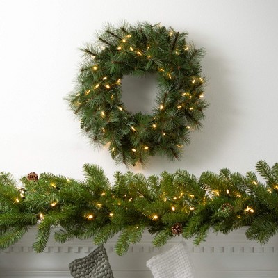 108" Green Artificial Pine Cone Christmas Garland with Lights