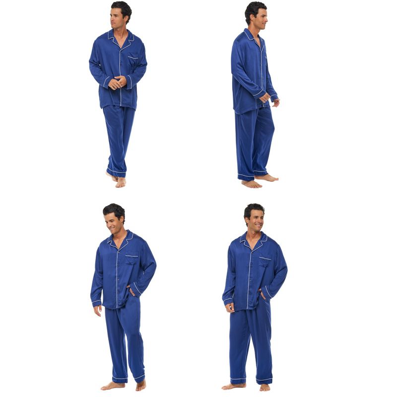 Lightweight Long Sleeve Pajamas Lounge Set, Button Up Shirt, Pants with Pockets, PJs for Men, 3 of 4