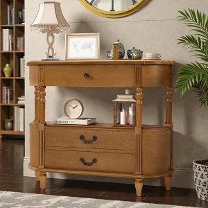 Mshliw Retro Curved Wood Console Table with 3 Drawers Storage Shelf and Solid Wood Legs Entryway Sofa Table for Living Room Hallway - 1 of 4