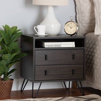 Glover Wood And Metal 2 Drawer Nightstand Brown gold Baxton