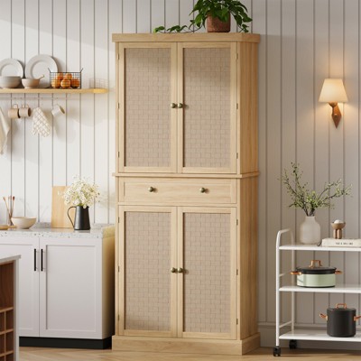 Kitchen Pantry Cabinet 72", Tall Storage Pantries with 4 Doors and 4 Adjustable Shelves, Farmhouse Food Cabinet for Kitchen, Dining Room, Living Room