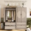 Grey Wardrobe Closet, Large Capacity Clothing Storage Cabinet, Wooden Rattan Bedroom Armoires - 3 of 4