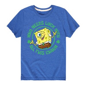 Boys' - SpongeBob Squarepants - Who Needs Luck With This Charm Short Sleeve Graphic T-Shirt - 1 of 4