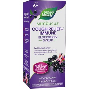 Nature’s Way Sambucus Cough Relief + Immune Syrup, Elderberry Formula for Cough, Throat Comfort & Immune Support, 4 oz - 1 of 4