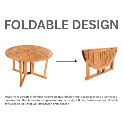 Malaysian Hardwood Round Gateleg Patio Table with Teak Oil Finish