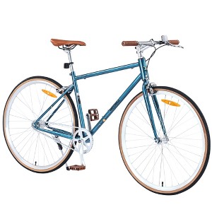 VisioGear Bicycles, Hybrid Bicycle with Single Speed, Bicycles for Men Women Adults, Commuter Bike with Adjustable Seat, Blue, 64.97"*24.41"*38.52" - 1 of 4