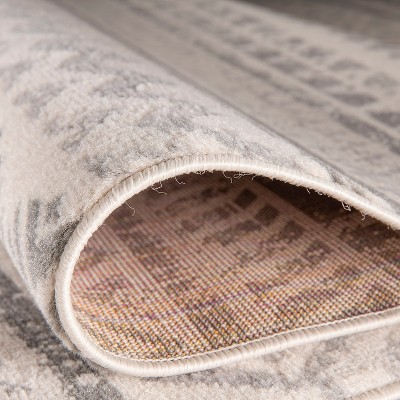 Gray Geometric Distressed Round Synthetic Area Rug 6'6"