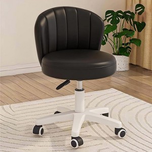 RISOKEYS PU Leather Small Scallop Desk Chair with Back,Cute Armless Rolling Vanity Chair,Height Adjustable for Bedroom Office - 1 of 4