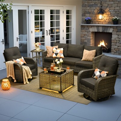 XIZZI Patio Furniture Sets Designed for Outdoor Relaxation, Comfy 3.5-Inch Cushions & 360° Swivel Action for Extra Comfort, 5 Pcs/Set, Black