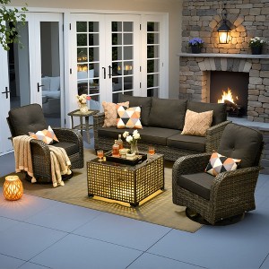 XIZZI Patio Furniture Sets Designed for Outdoor Relaxation, Comfy 3.5-Inch Cushions & 360° Swivel Action for Extra Comfort, 5 Pcs/Set, Black - 1 of 4