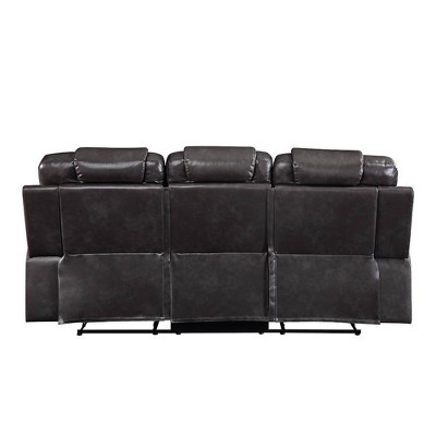 Magnetite Faux Leather Reclining Sofa with Pillow-top Arm and Cup Holder