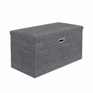 VECELO Folding Storage Ottoman Bench, End of Bed Linen Fabric Foot Rest Stool with Padded Seat, Large Footstool for Bedroom or Living Room - 1 of 4