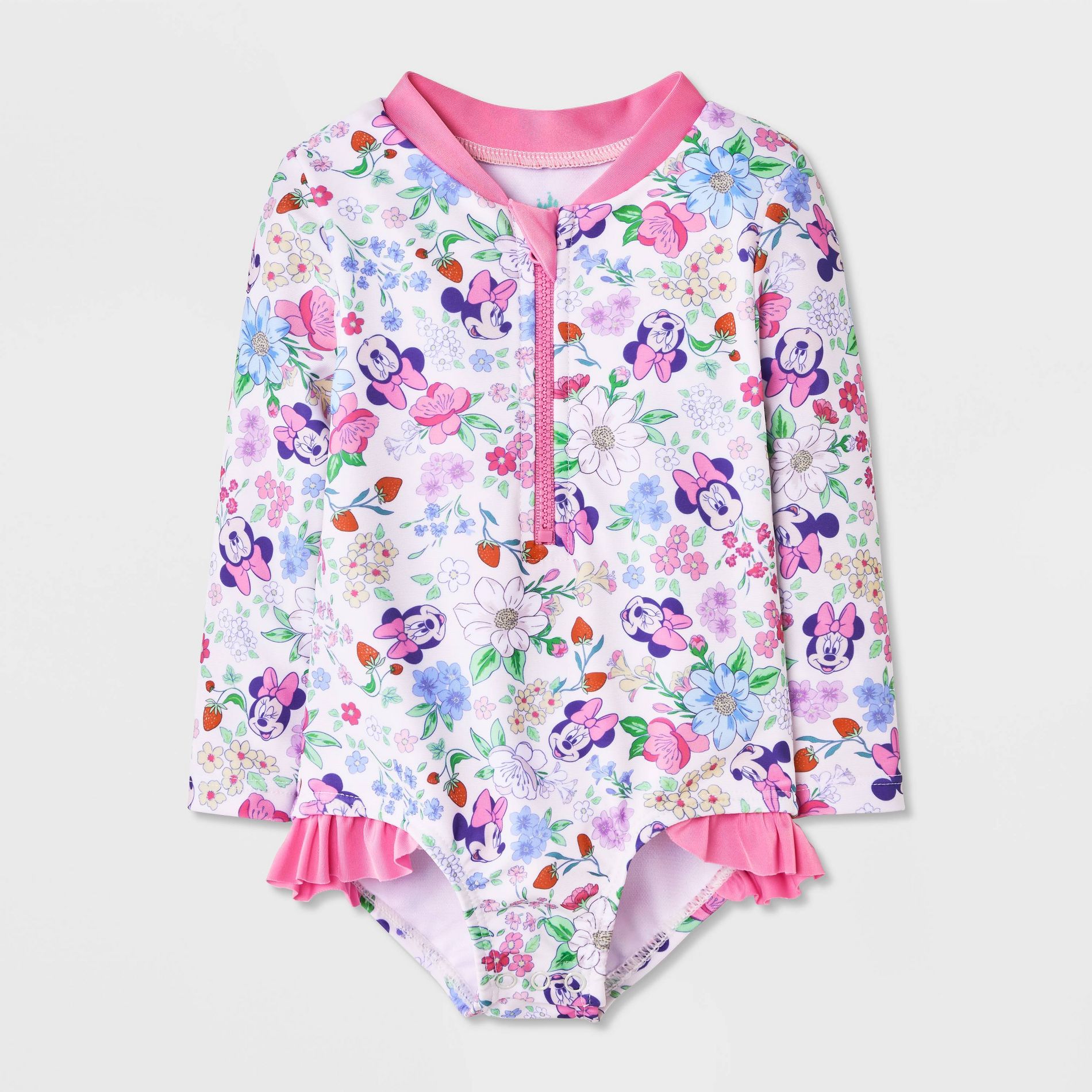 Baby Girls' Floral Minnie One Piece Rash Guard - Pink