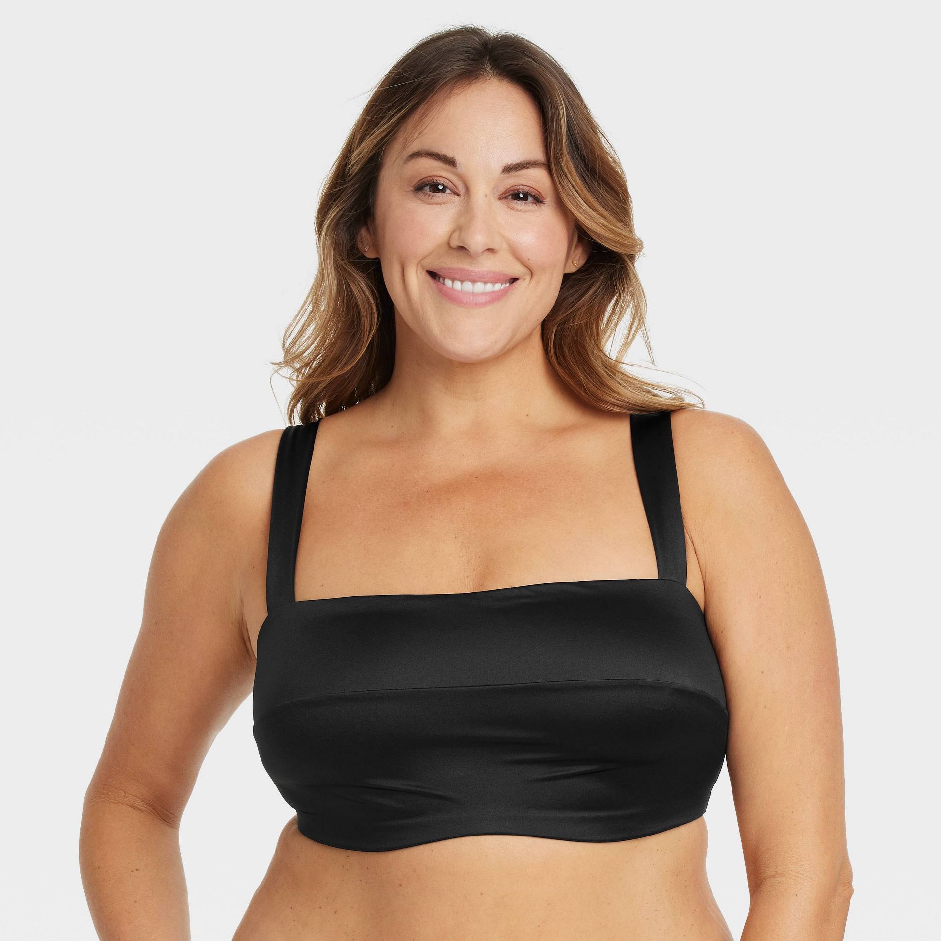 Women's Satin Squareneck Lingerie Bralette - Auden™ Black XXL: Wireless Soft Cup, Wide Straps, Plus Size
