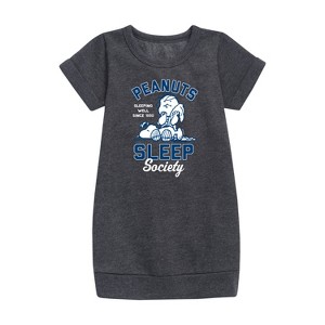 - Peanuts - Peanuts Sleep Society Graphic Short Sleeve Fleece Dress - 1 of 4