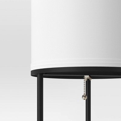 Black Metal Shelf Floor Lamp with White Fabric Shade