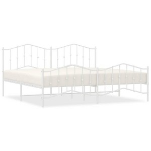 vidaXL King Metal Bed Frame with Headboard & Footboard, Sturdy Steel, White, No Mattress - 1 of 4
