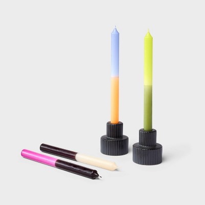 4pc Color Block Taper Candles with 2pc Matte Holder Set