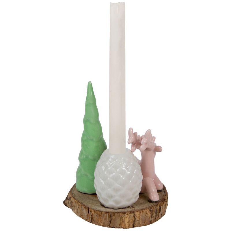 Northlight 6" Pink Reindeer with Tree and Pine Cone Christmas Taper Candle Holder, 5 of 6
