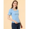 INSPIRE CHIC Women's Lace Trim Square Neck Puff Sleeve Blouse - 4 of 4