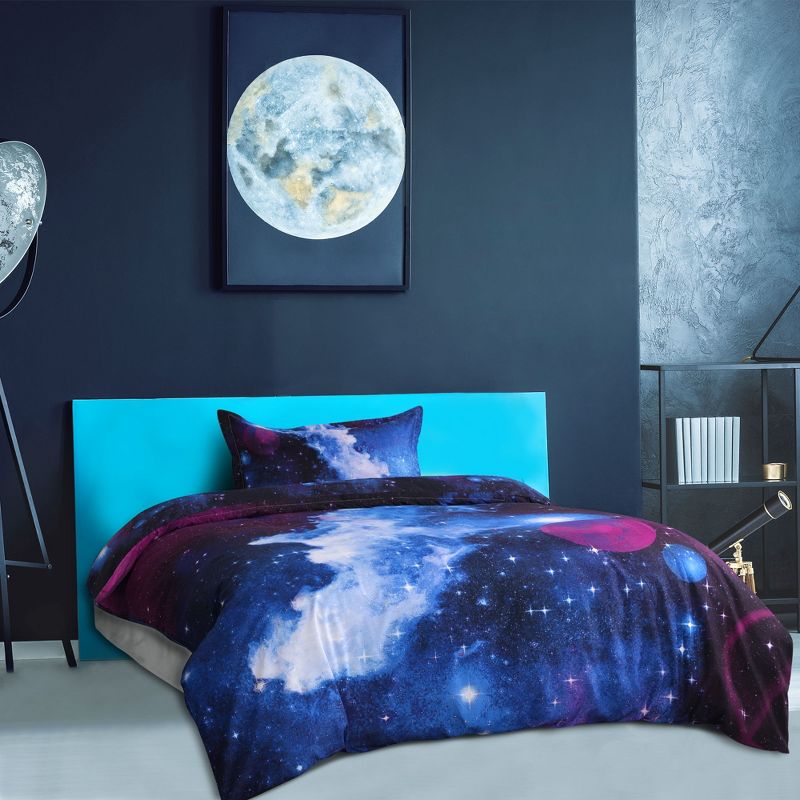 PiccoCasa Polyester Galaxy Sky Cosmos Night Bedding Sets 2 Pcs Including 1 Duvet Cover & 1 Pillow Sham Single Sky Blue, 2 of 5