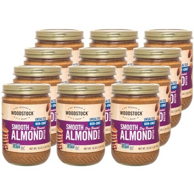 Woodstock Smooth Unsalted Dry Roasted Almond Butter - Case of 12/16 oz