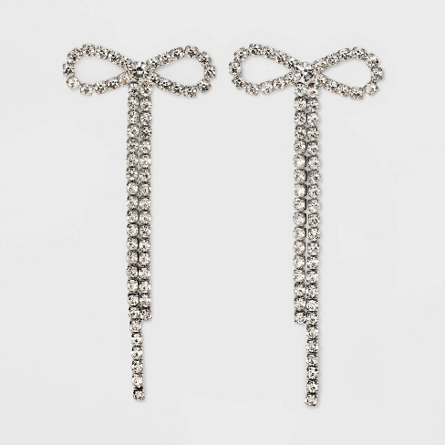 Rhinestone Bow with Fringe Drop Earrings - Wild Fable™ Silver