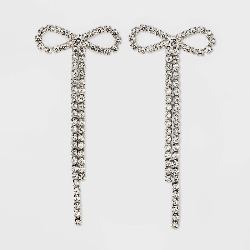 Rhinestone Bow with Fringe Drop Earrings - Wild Fable&#8482; Silver, 1 of 7