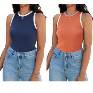 ATHLECHIC Women's Ribbed Summer Crew Neck Sleeveless Casual Fitted Tank Tops 2 Packs - 1 of 4