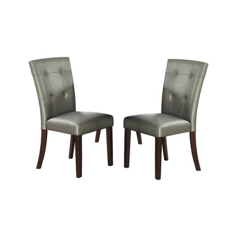 Simple Relax Set of 2 Leather Upholstered Dining Chair in Silver