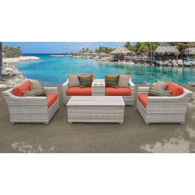 Fairmont 6pc Patio Sectional Seating Set with Cushions - Tangerine - TK Classics