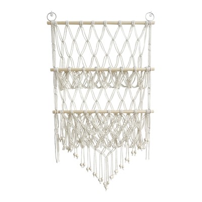 Stuffed Animal Storage Hammock Toy Hammock Net 2-layer Wood Plush Toys Holder Hanging Toy Organizer Wall Hanging Mesh Net for Nursery Play Room