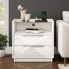 AMERLIFE Nightstand, 23.6" Bedside Table with Charging Station, Glass Top, 2 Drawers & Open Shelf, High Gloss, Easy Assembly, Bedroom Storage, White - 4 of 4