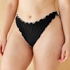 Women's Contrast Stitch Low-Rise High Leg Cheeky Ruffle Bikini Bottom - Wild Fable™ Black/White - 4 of 4